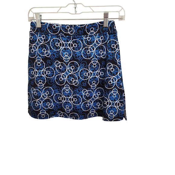 Ekouaer Womens XS Elastic Waist Black & Blue Patterned Skirt - Picture 2 of 3